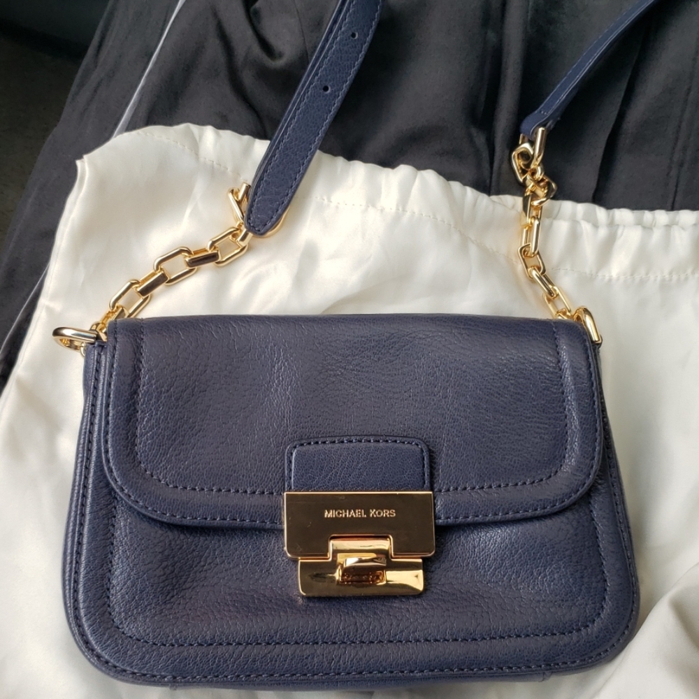 Michael Kors Navy Crossbody Purse with Gold Accent